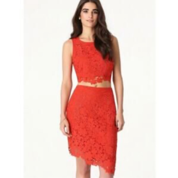bebe Lace Matching Top & Skirt Set - Red/Orange - Picture 2 of 6